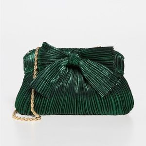 Loeffler Randall MINI emerald green lamé bow clutch